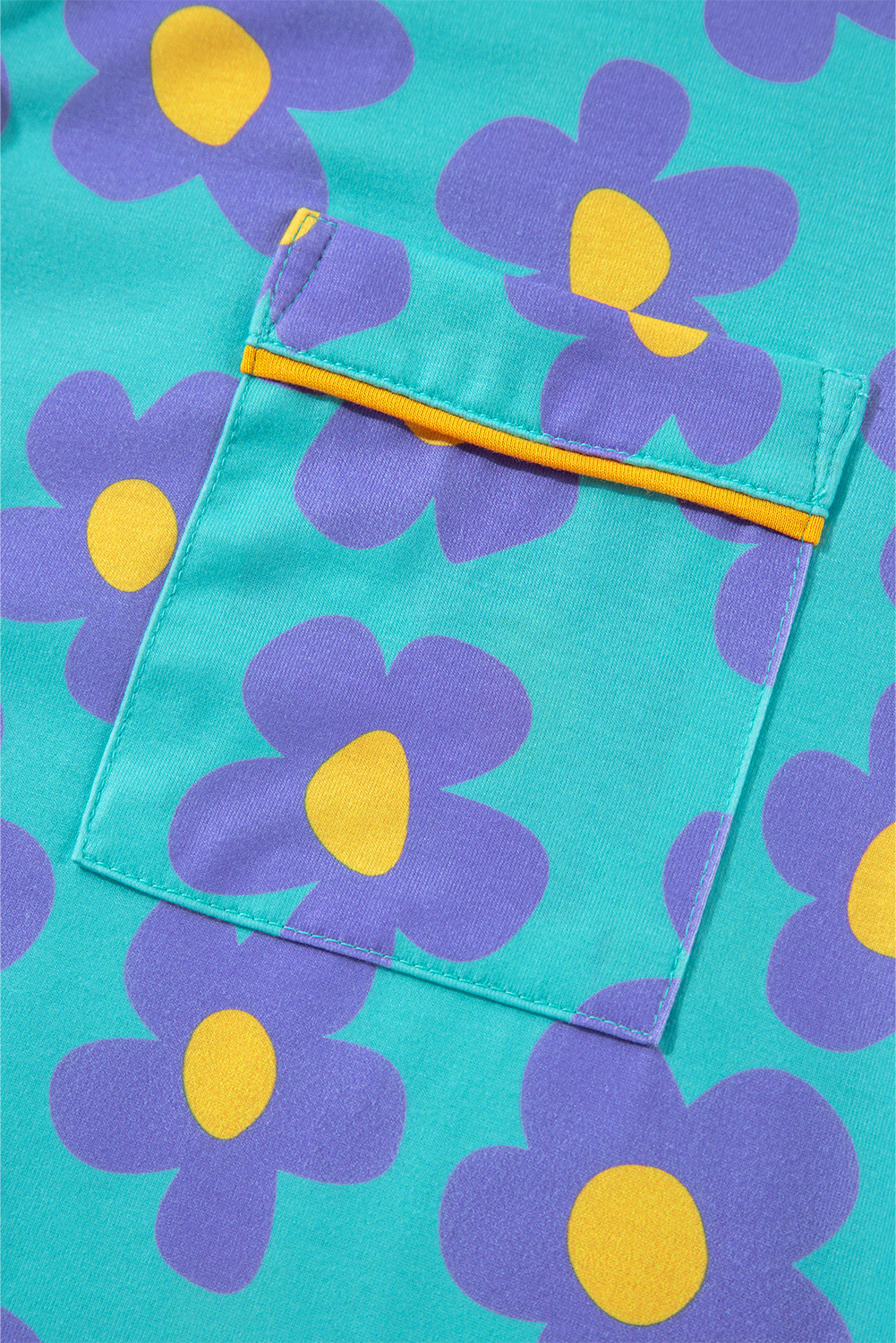 Green Flower Print Long Sleeve Shirt Shorts Pajamas Set - Image 7