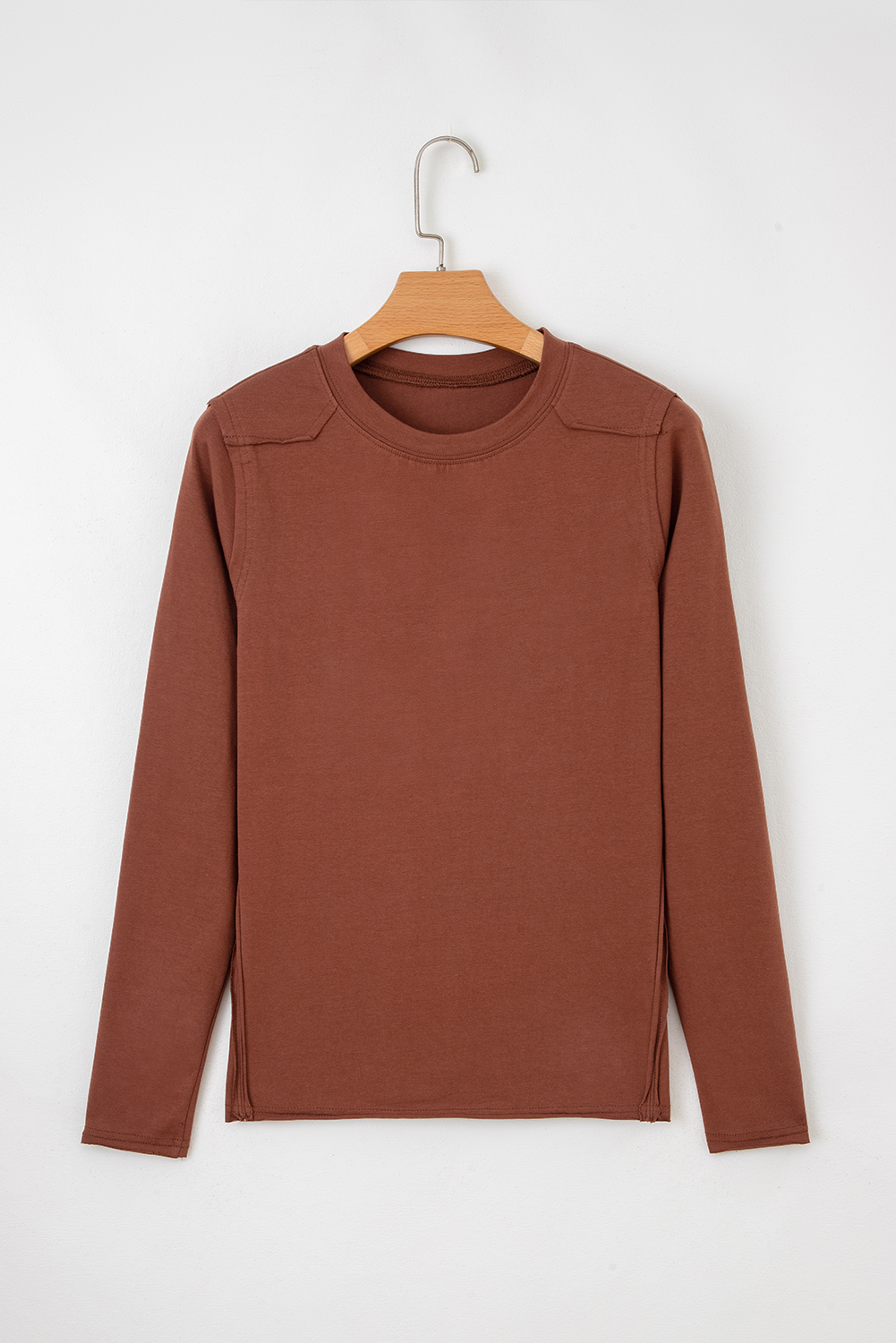 Chestnut Raw Seam Detail Solid Color Long Sleeve Top - Image 3