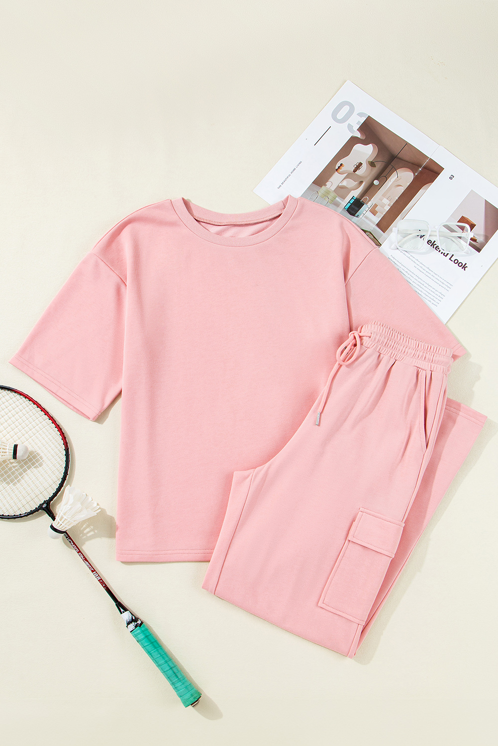 Apricot Pink Half Sleeve T-Shirt & Cargo Sweatpants Set - Image 8