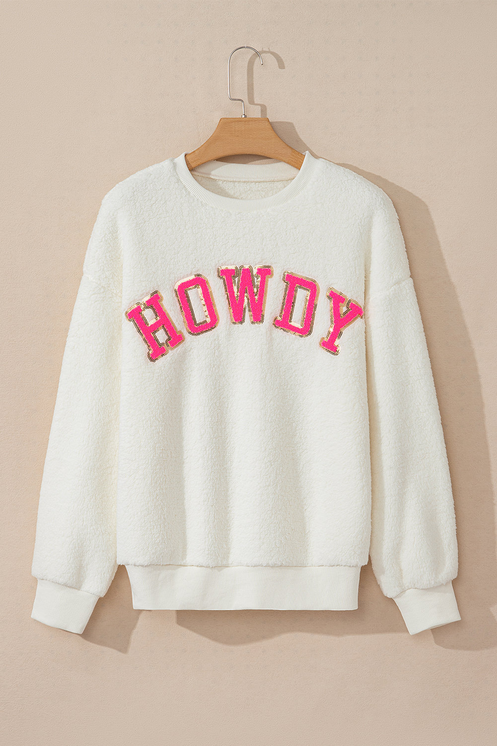 Beige Sherpa HOWDY Patched Pullover Sweatshirt - Image 6