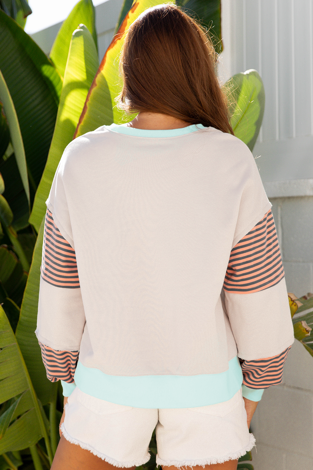 Jet Stream Striped Colorblock Patchwork Drop Shoulder Sweatshirt - Image 2
