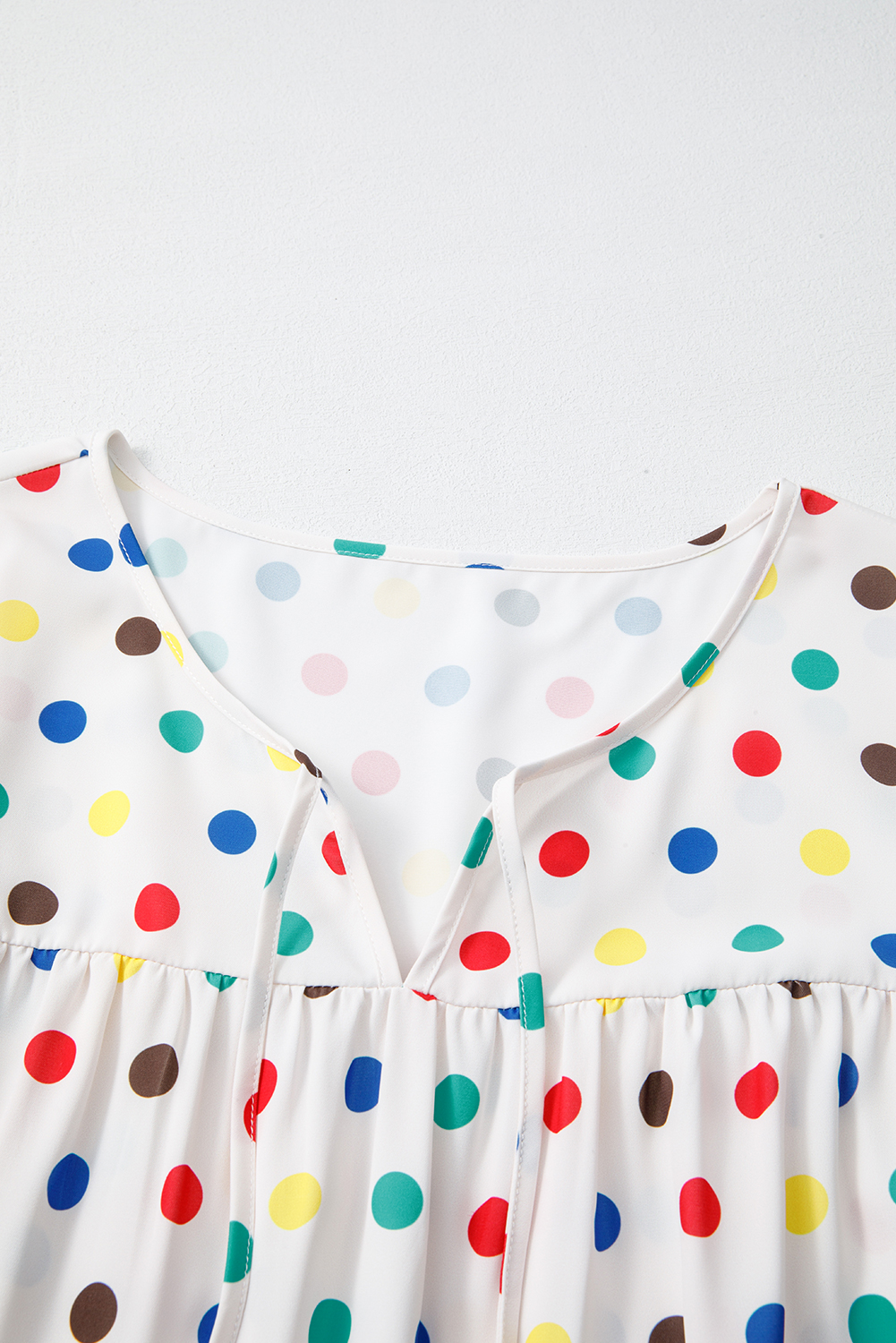 Apricot Plus Size Colorful Polka Dots Tie Neck Puff Sleeve Blouse - Image 6