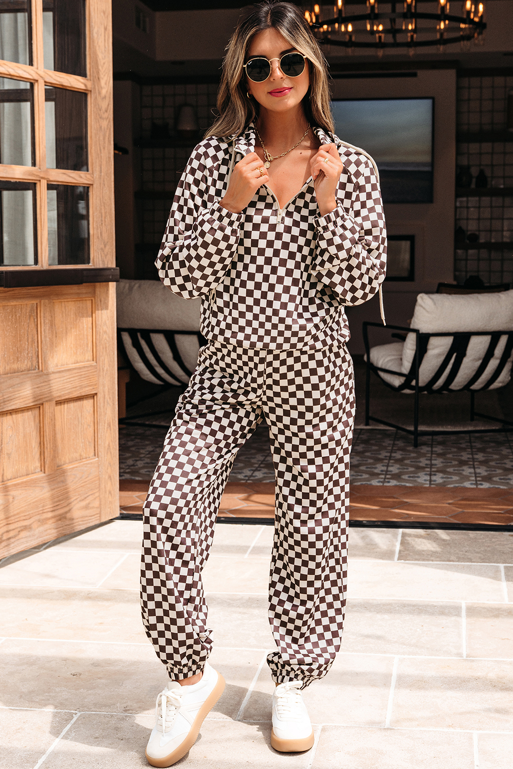 Black Athleisure Checkered 2pcs Pants Set - Image 4