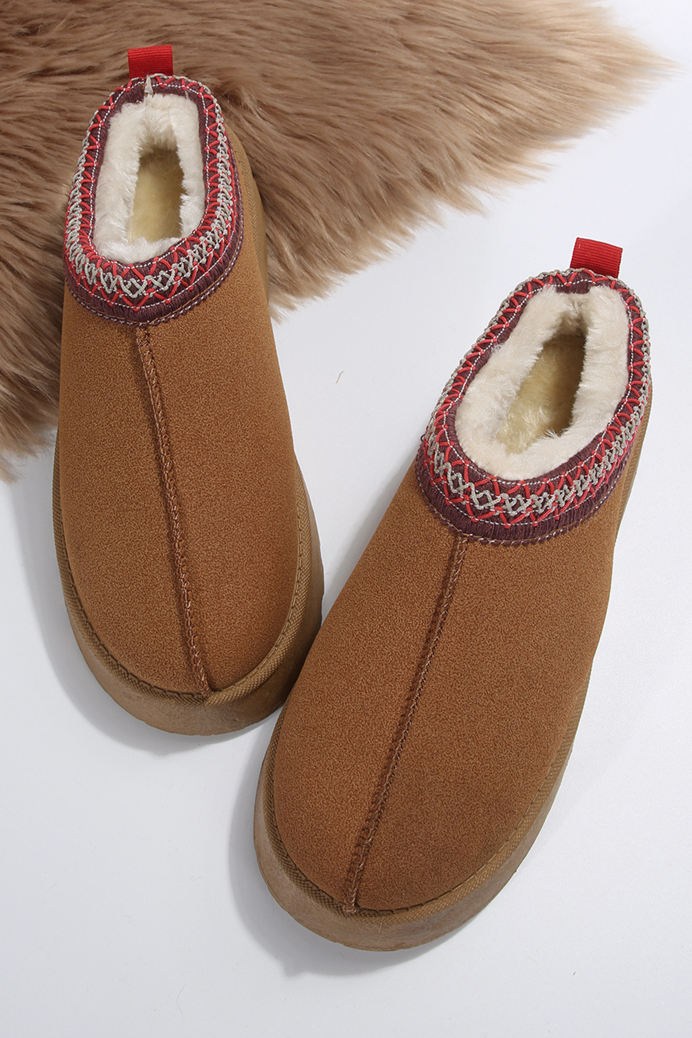 Chestnut Contrast Print Suede Plush Lined Snow Boots - Image 8