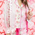 Pink Mixed Floral Print Contrast Piping Trim Satin Tie 2pcs Pajama Set