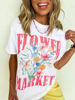 White FLOWER MARKET Graphic T Shirt