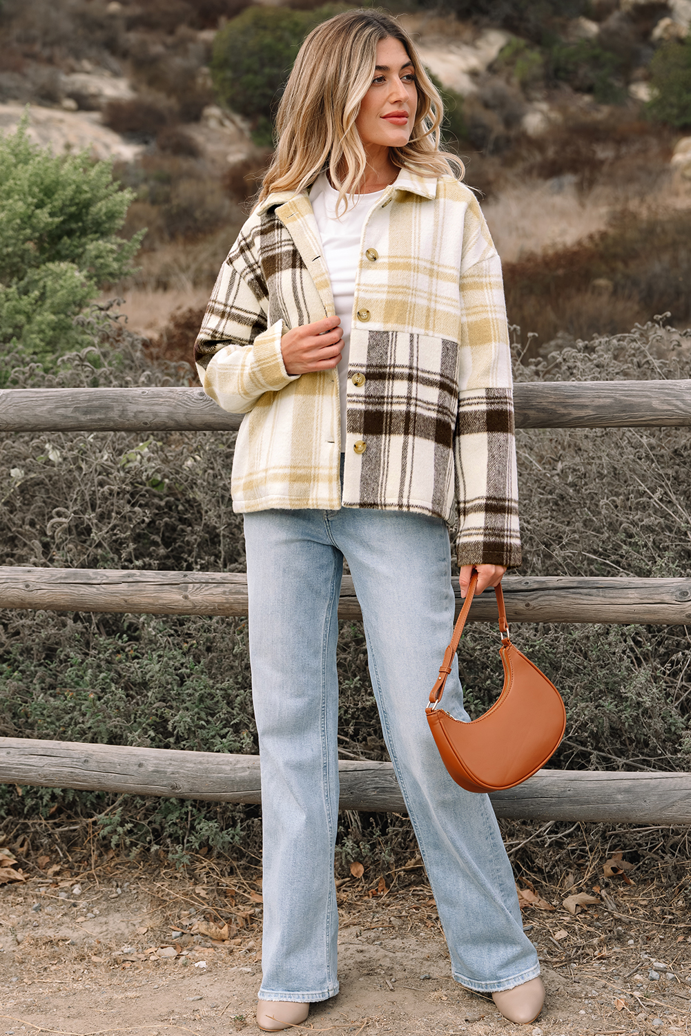 Multicolour Plaid Patchwork Side Pockets Buttoned Shacket - Image 7