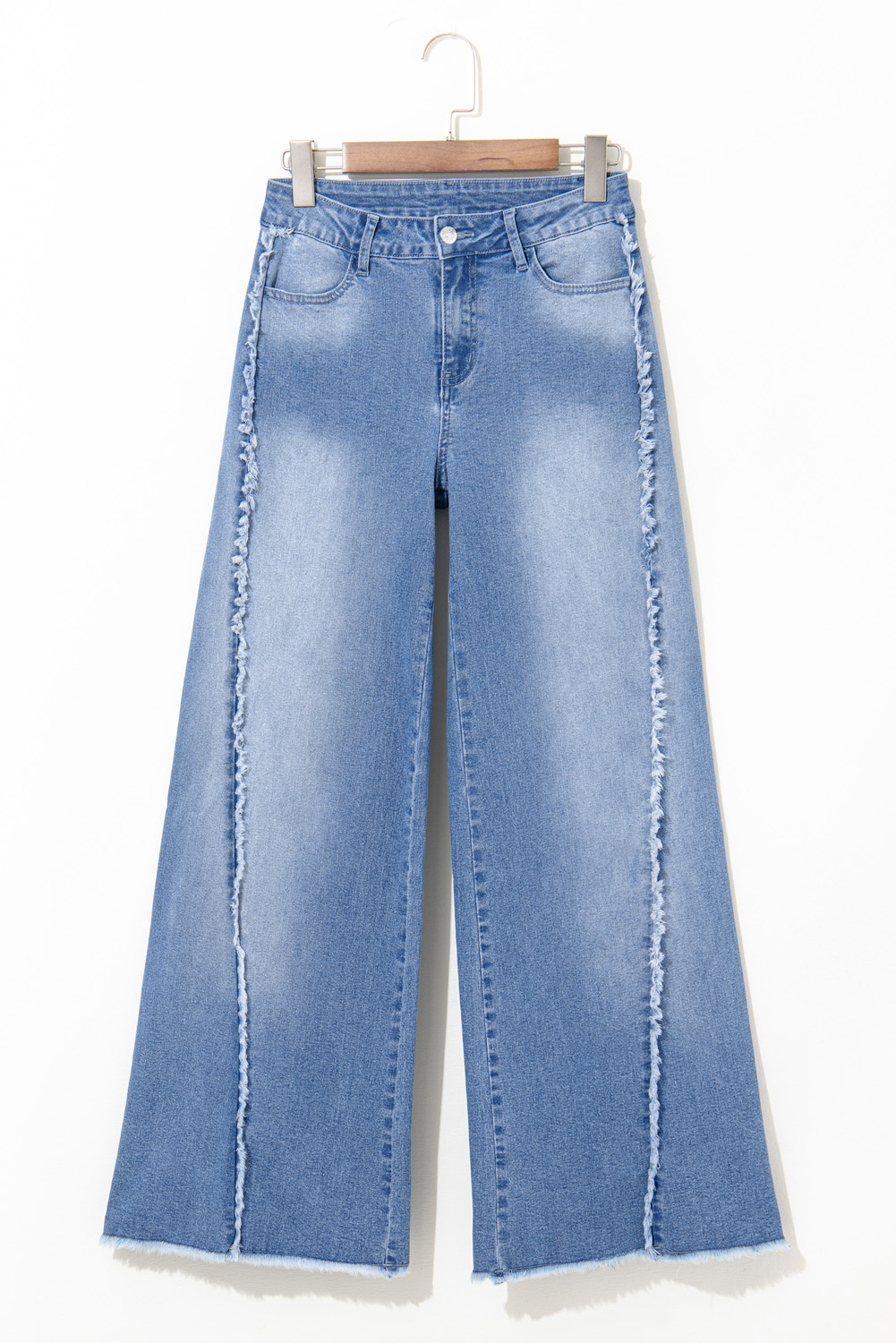 Beau Blue Vintage Stitching Raw Hem Flared Jeans - Image 3