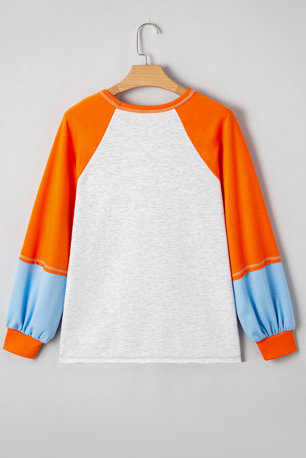 Light Grey HELLO PUMPKIN Patched Graphic Colorblock Bubble Sleeve Raglan Top - Image 6