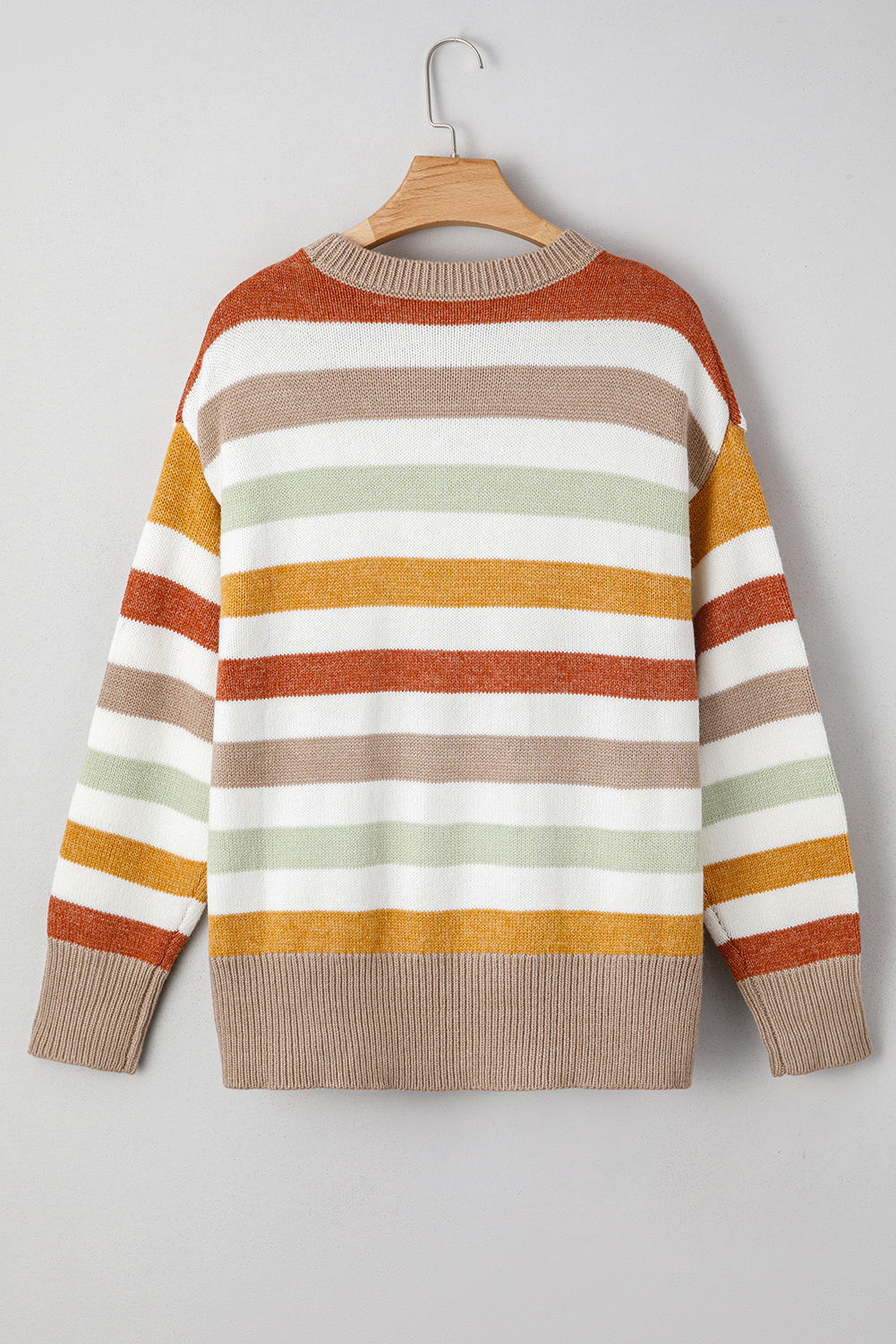 Multicolour Striped Colorblock Drop Shoulder Plus Size Sweater - Image 4