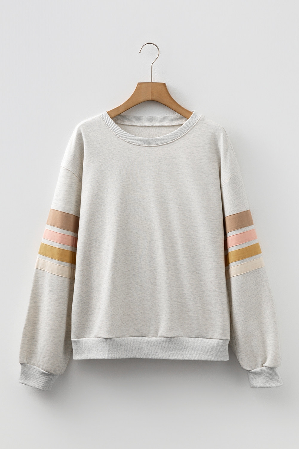 Light Grey Multicolored Striped Patchwork Drop Shoulder Sweatshirt - Image 3