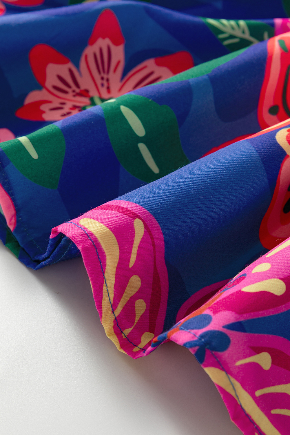 Blue Floral Print 3/4 Sleeve V Neck Tiered Long Dress - Image 8