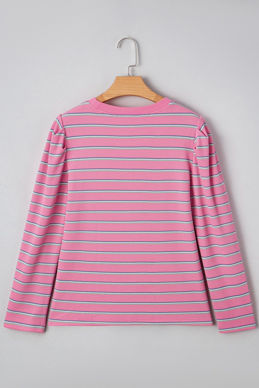 Rose Stripe Textured Knit Round Neck Long Sleeve Top - Image 5