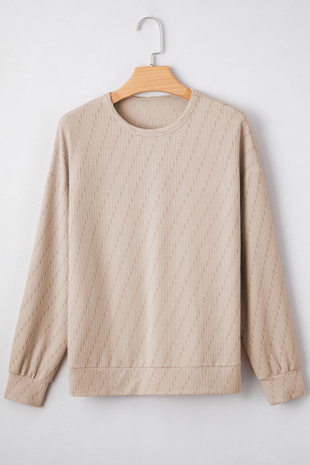 Straw Yellow Solid Color Textured Long Sleeve Top - Image 3