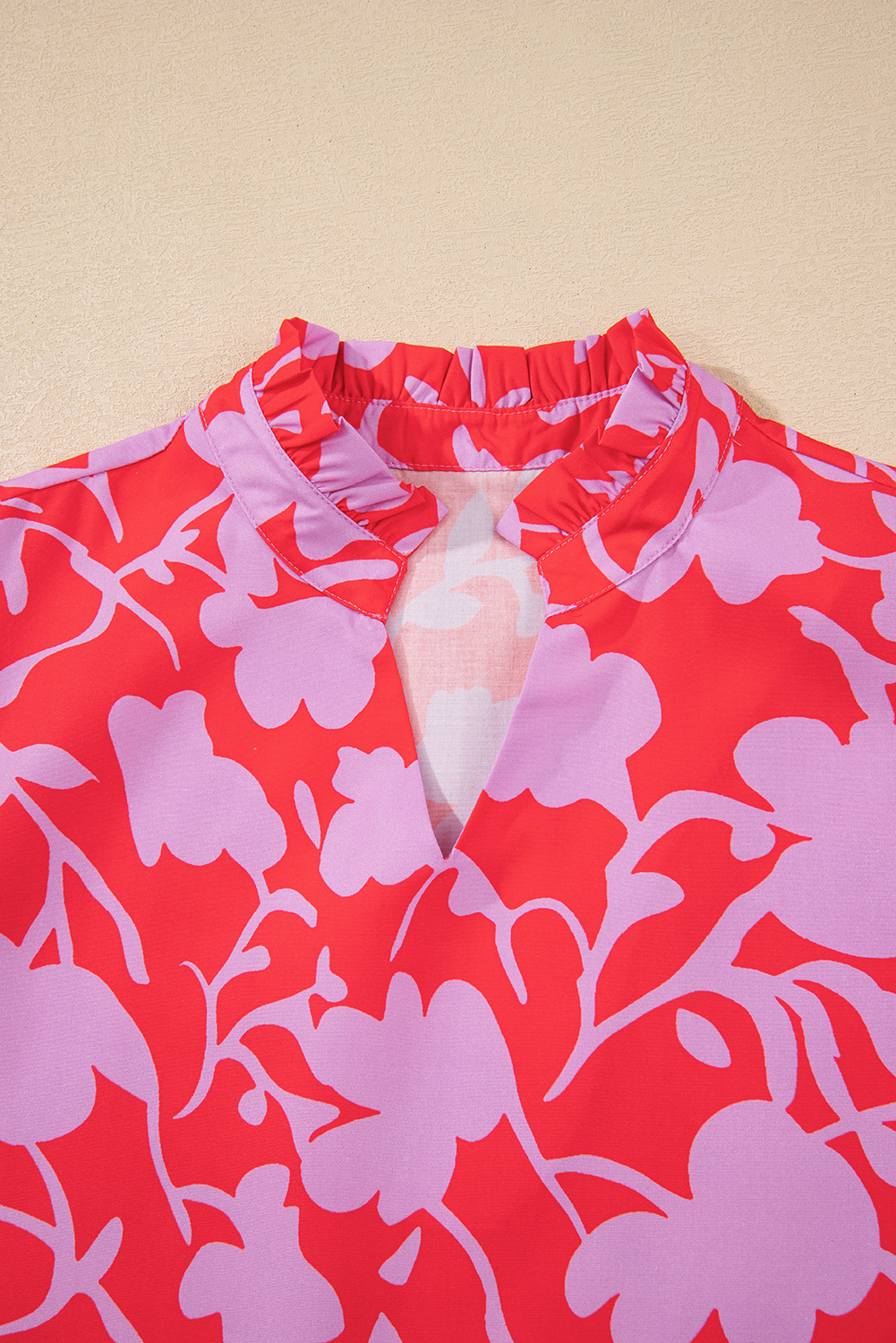 Red Floral Three Quarter Sleeves Ruffle Hem Mini Dress - Image 4