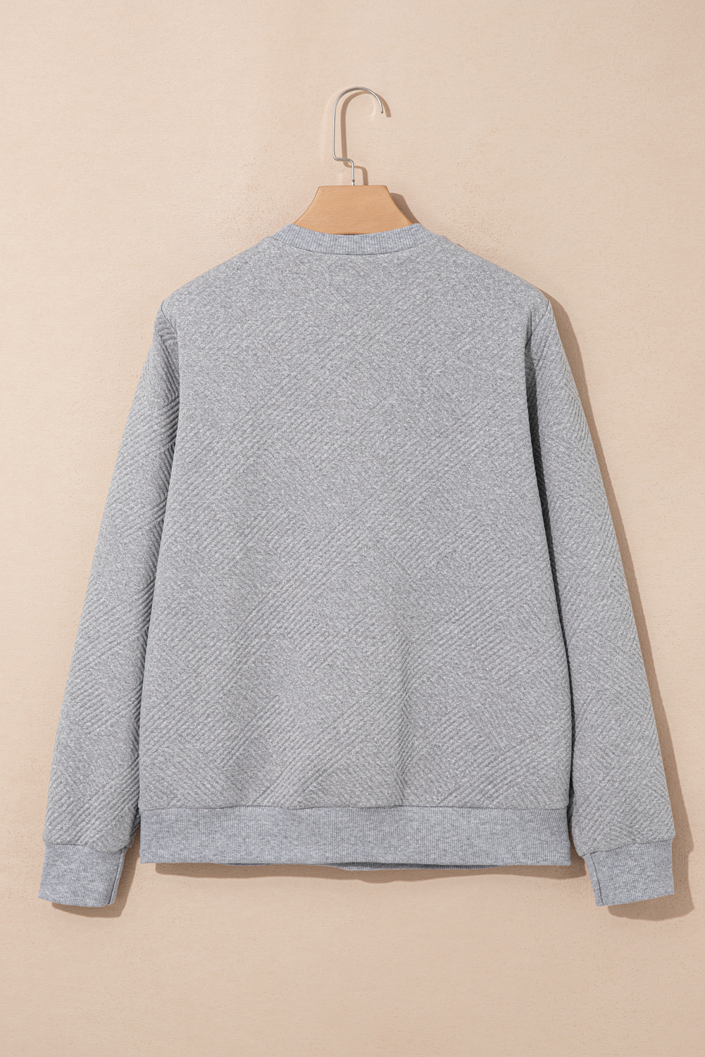Medium Grey Trendy Textured Half Zip Loose Sweatshirt - Image 5