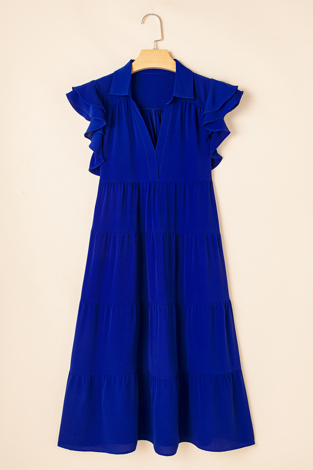 Bluing Ruffled Short Sleeve Collared V Neck Tiered Midi Dress - Image 7