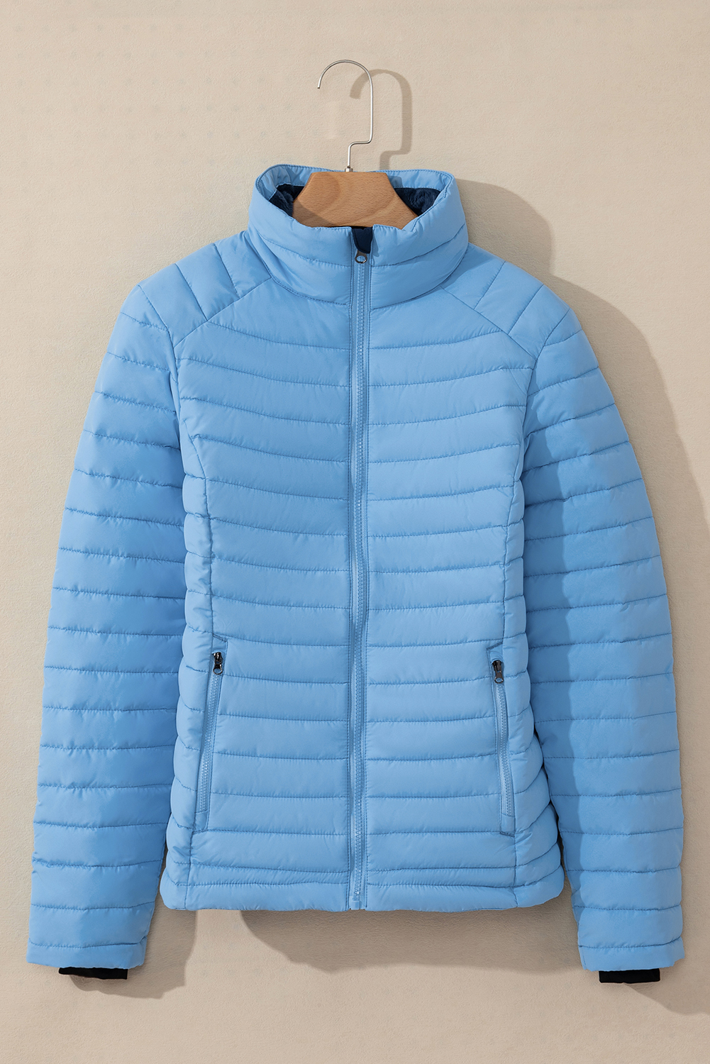 Myosotis Solid Color Quilted Zip-up Puffer Jacket - Image 7