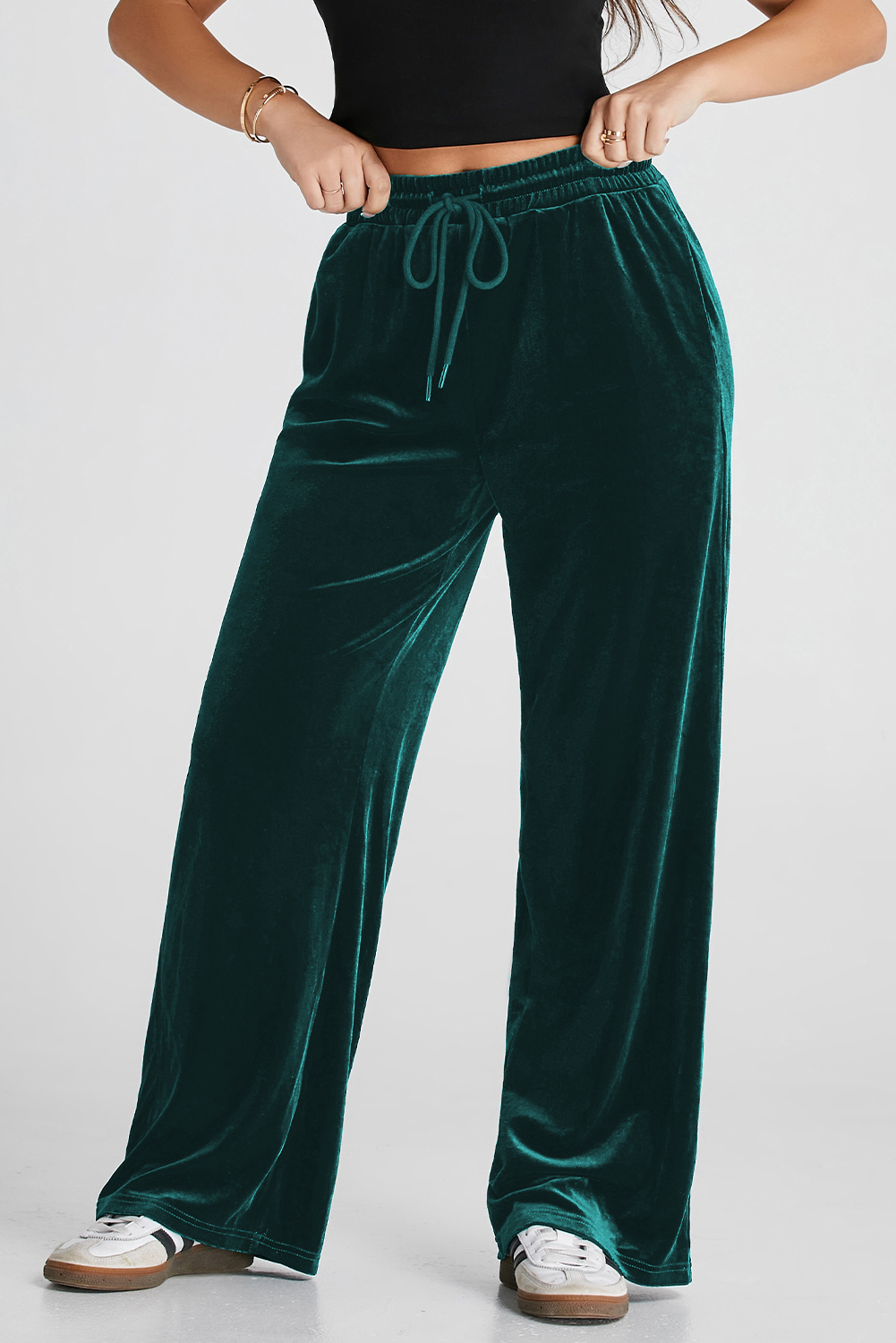 Evergreen Solid Drawstring Waist Wide Leg Pants - Image 6