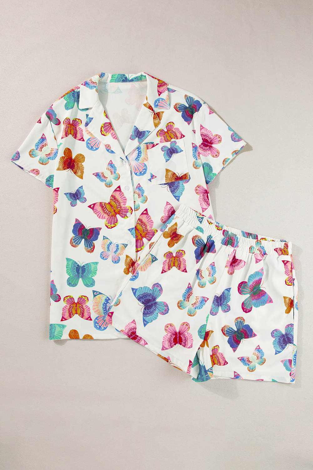Multicolour Butterfly Pattern Short Sleeve Shirt Pajamas Set - Image 5
