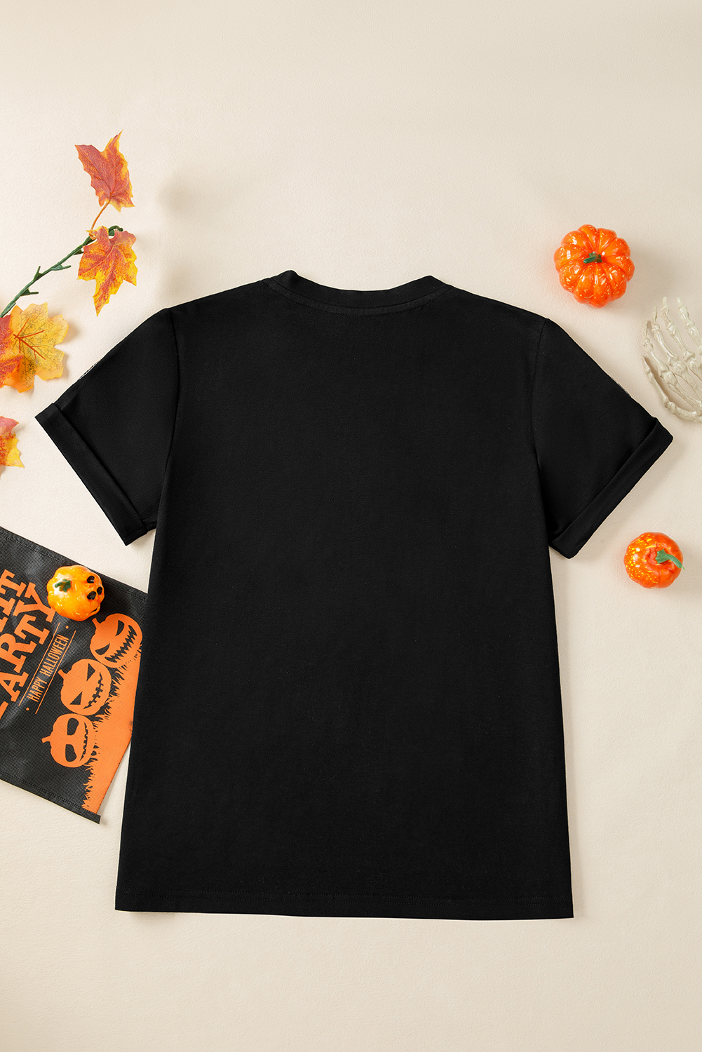 Black Sequin Pumpkin Face Halloween T Shirt - Image 7