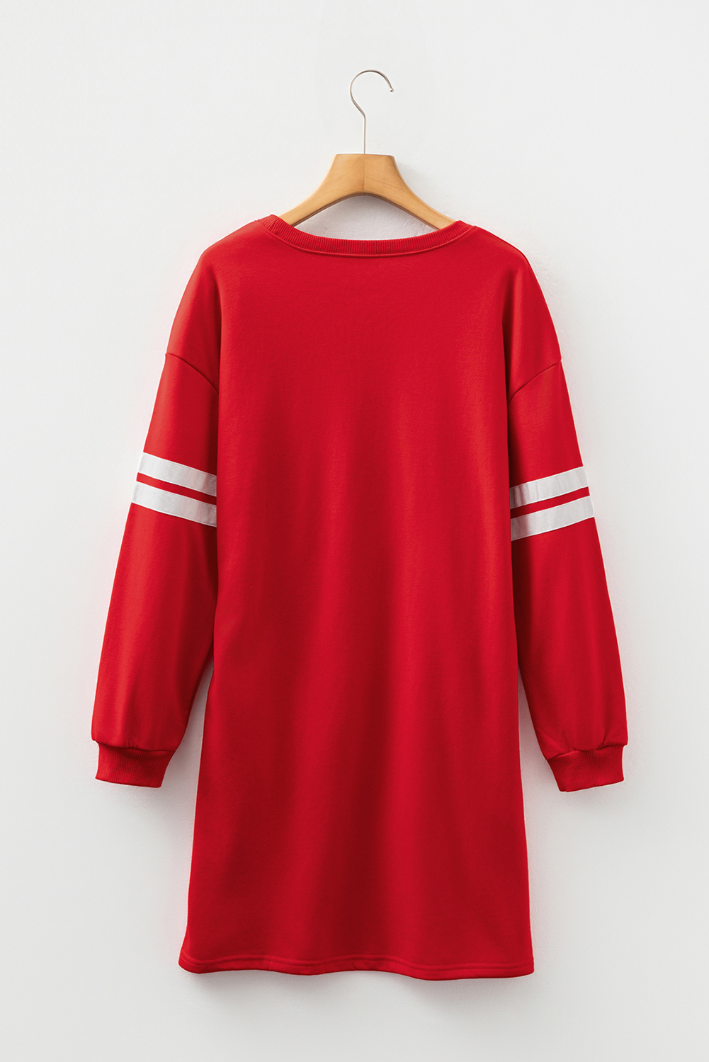 Fiery Red Varsity Contrast Banded Sleeve Shift Sweatshirt Dress - Image 4
