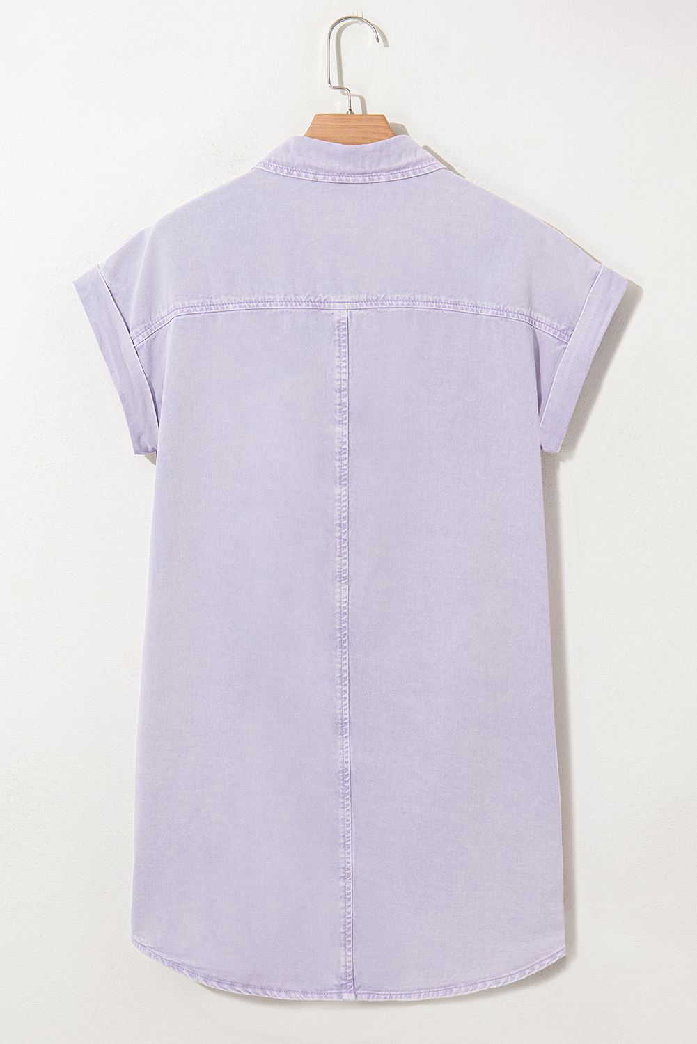Orchid Petal Short Sleeve Double Chest Pocket Denim Shirt Dress - Image 7