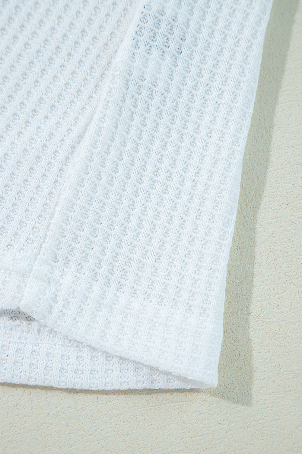 White Leopard Waffle Knit Patchwork Button V Neck Top - Image 8