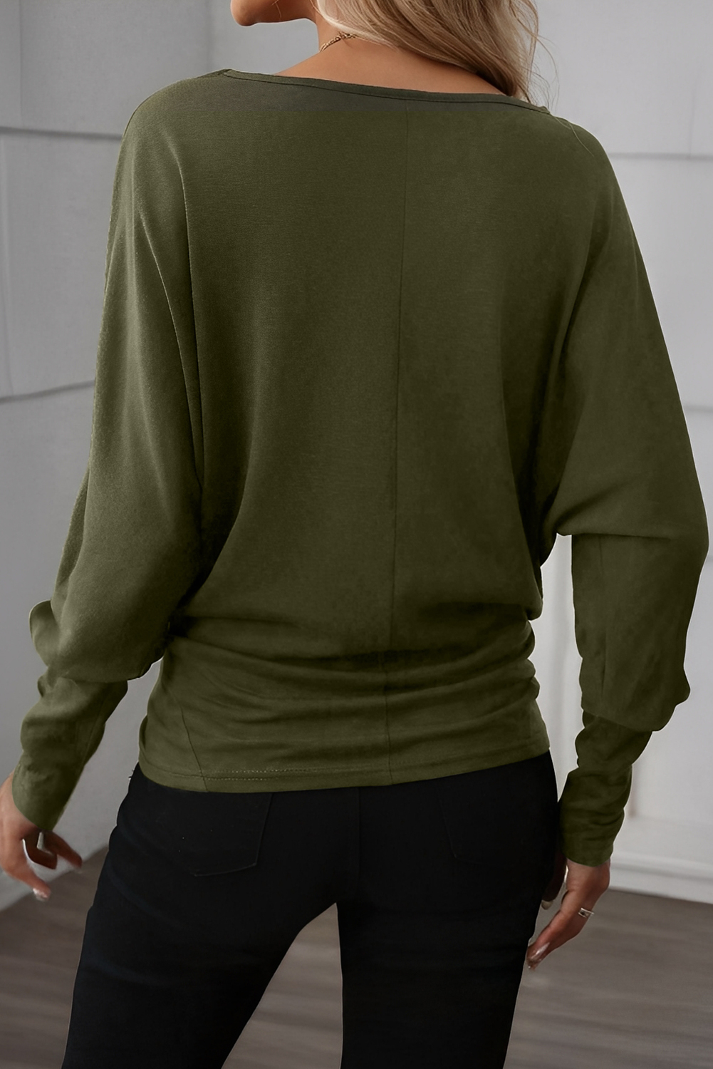 Four Leaf Clover Solid Color Extended Cuffs Long Sleeve Top - Image 2