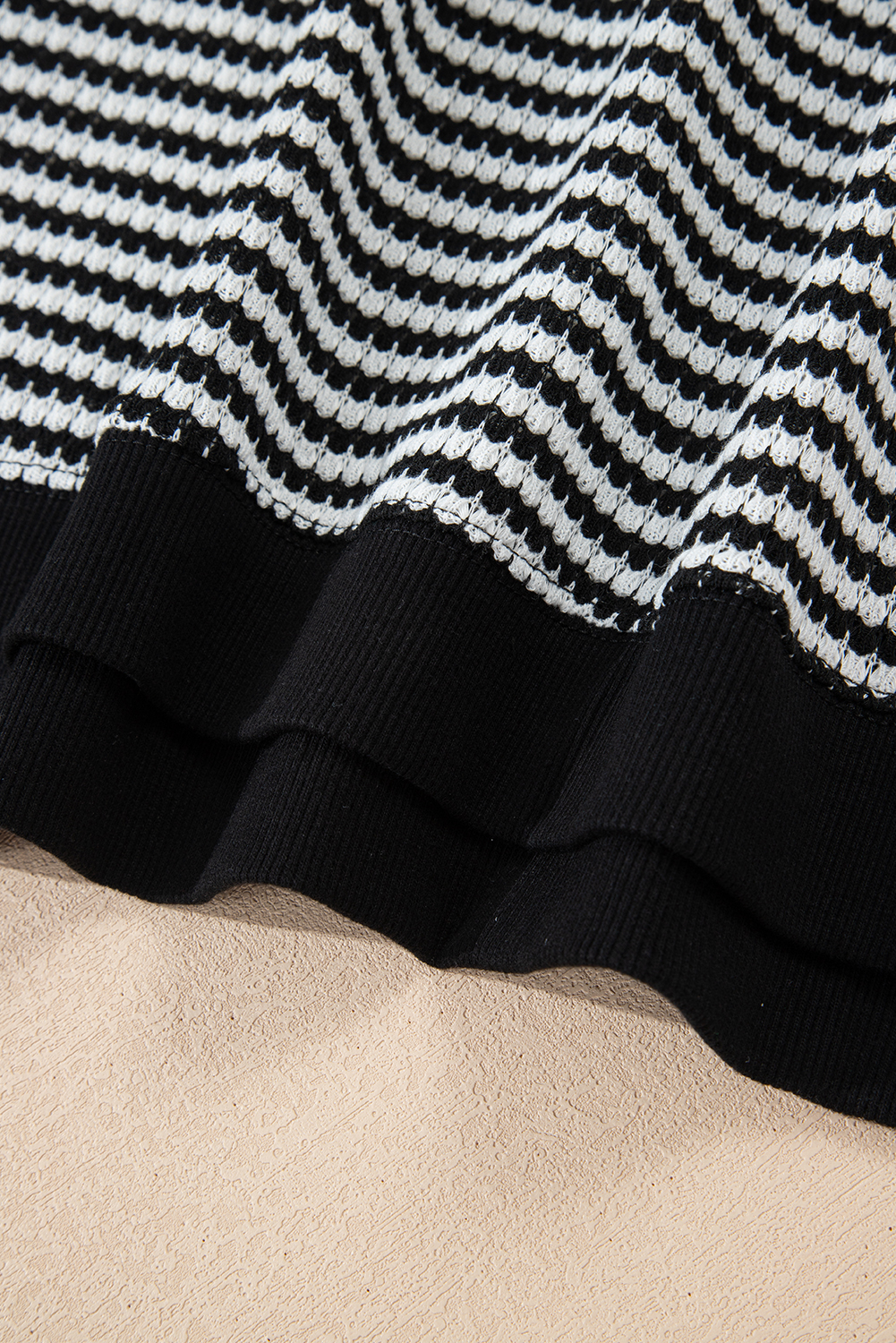 Black Stripe Ribbed Trim Drop Shoulder Long Sleeve Oversize Top - Image 8