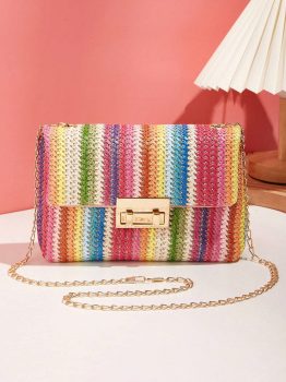 Multicolour Bohemian Woven Gold Chain Shoulder Bag
