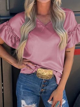 Toadstool Satin Ruffle Sleeve Top