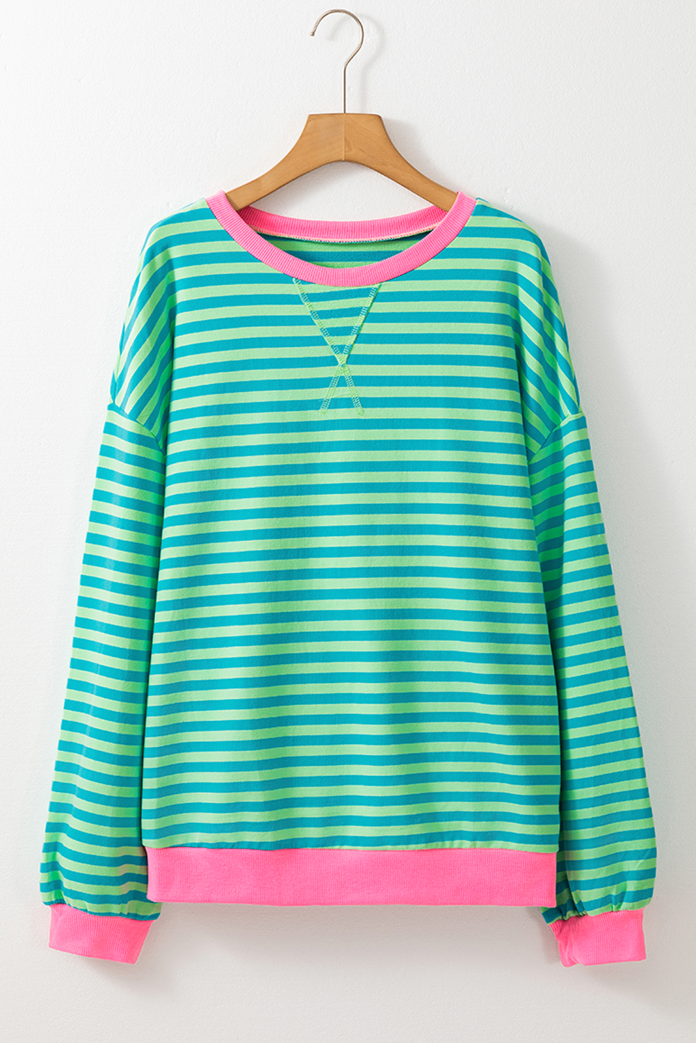 Sky Blue Stripe Oversized Contrast Trim Pullover Sweatshirt - Image 7