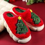 Fiery Red Christmas Tree Graphic Thick Sole Plush Slippers