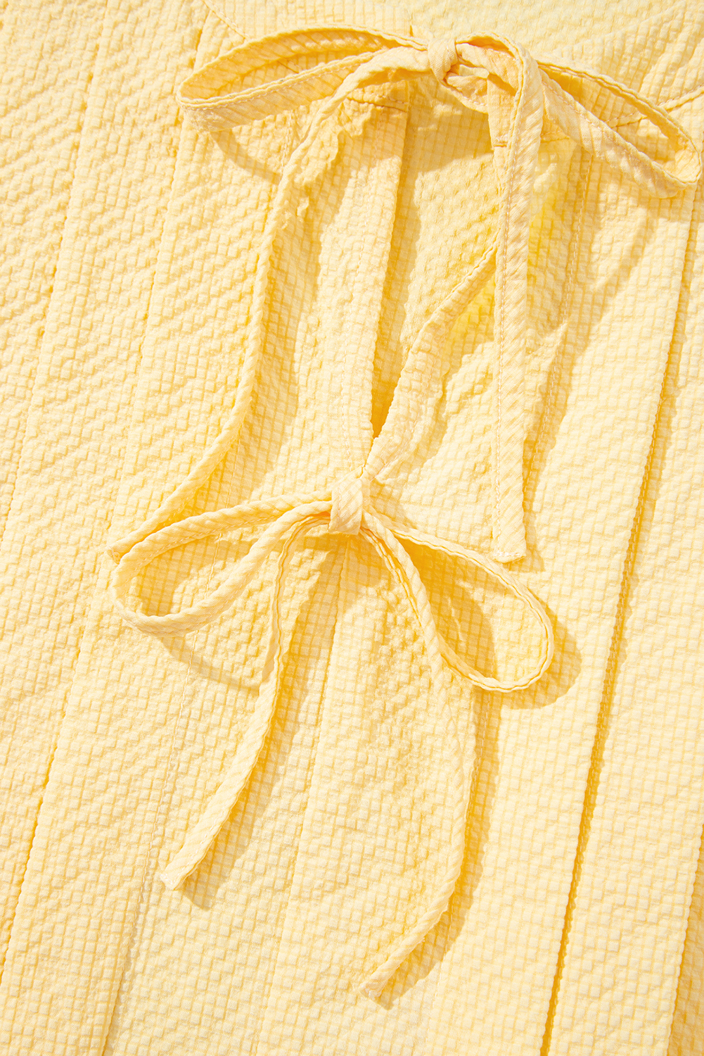 Yellow Cream Bow Tie Notched Neck Pleated Tank Top - Image 8