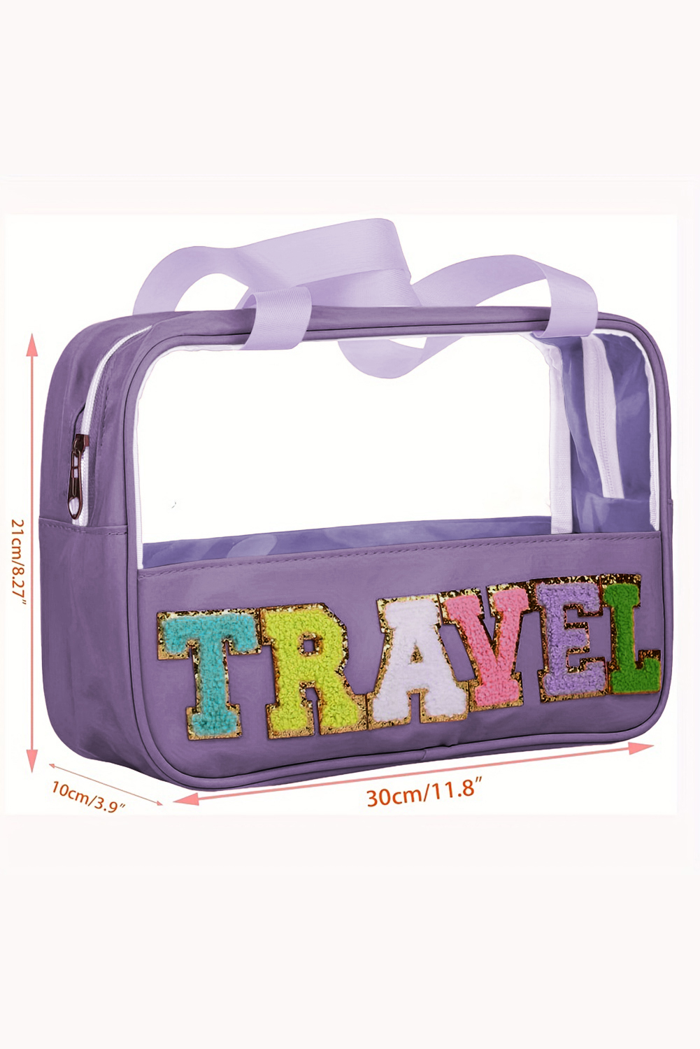 Purple TRAVEL Chenille Letter Clear PVC Makeup Bag - Image 7