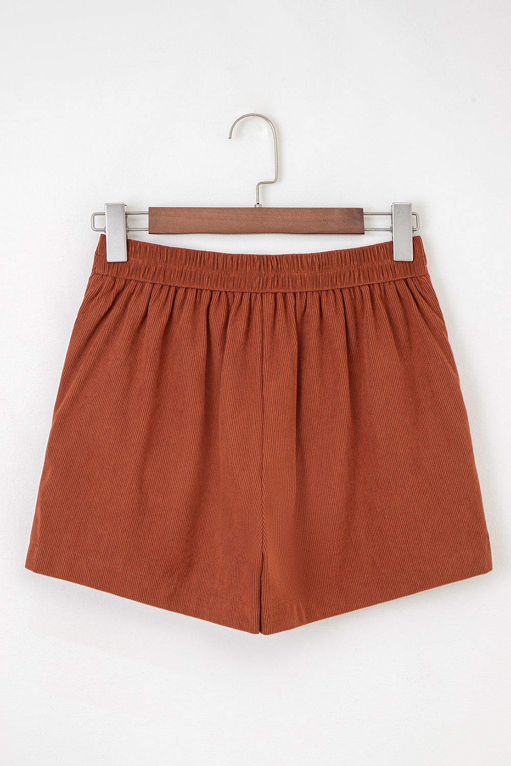 Clay Button Decor Scalloped Edge High Waist Corduroy Shorts - Image 4