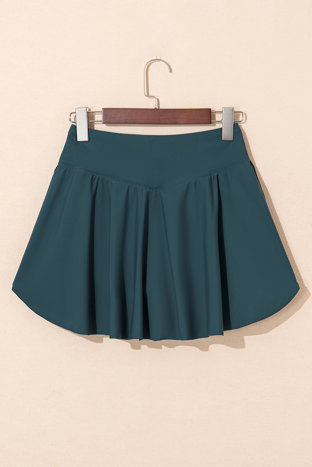 Sea Green Solid Pocketed Crossover High Waist Swim Skort - Image 7