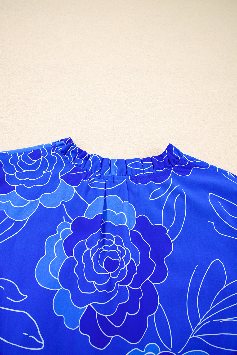 Blue Floral Ruffled Hem V Neck Short Sleeve Flowy Mini Dress - Image 7