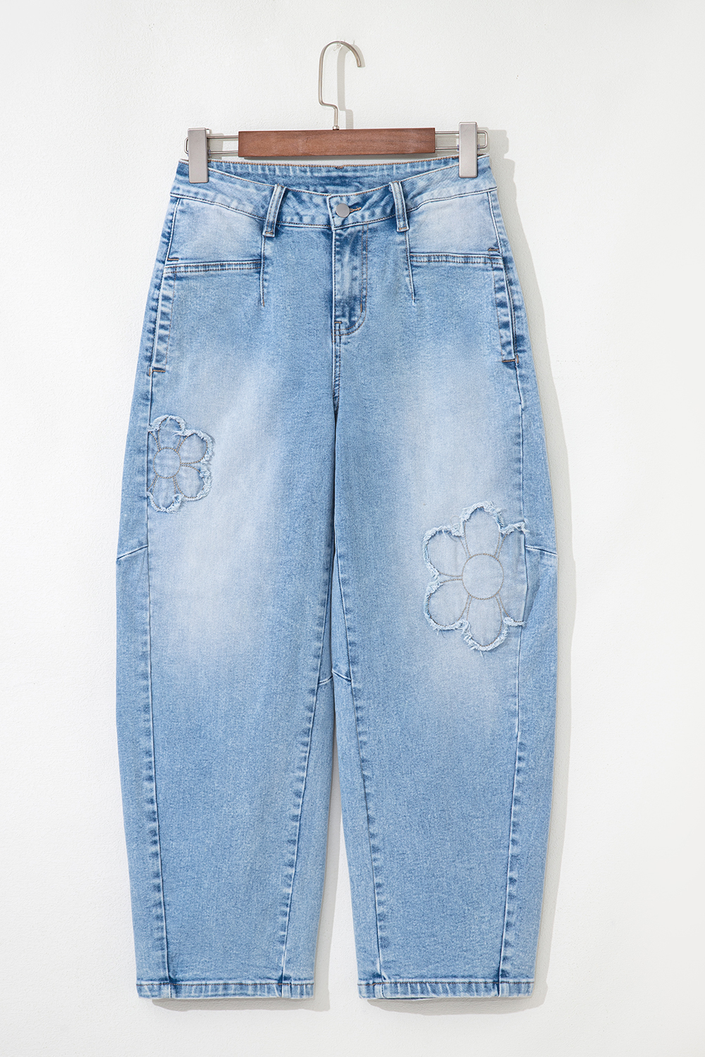 Beau Blue Flower Patched Light Wash Cropped High Waist Jeans - Image 4