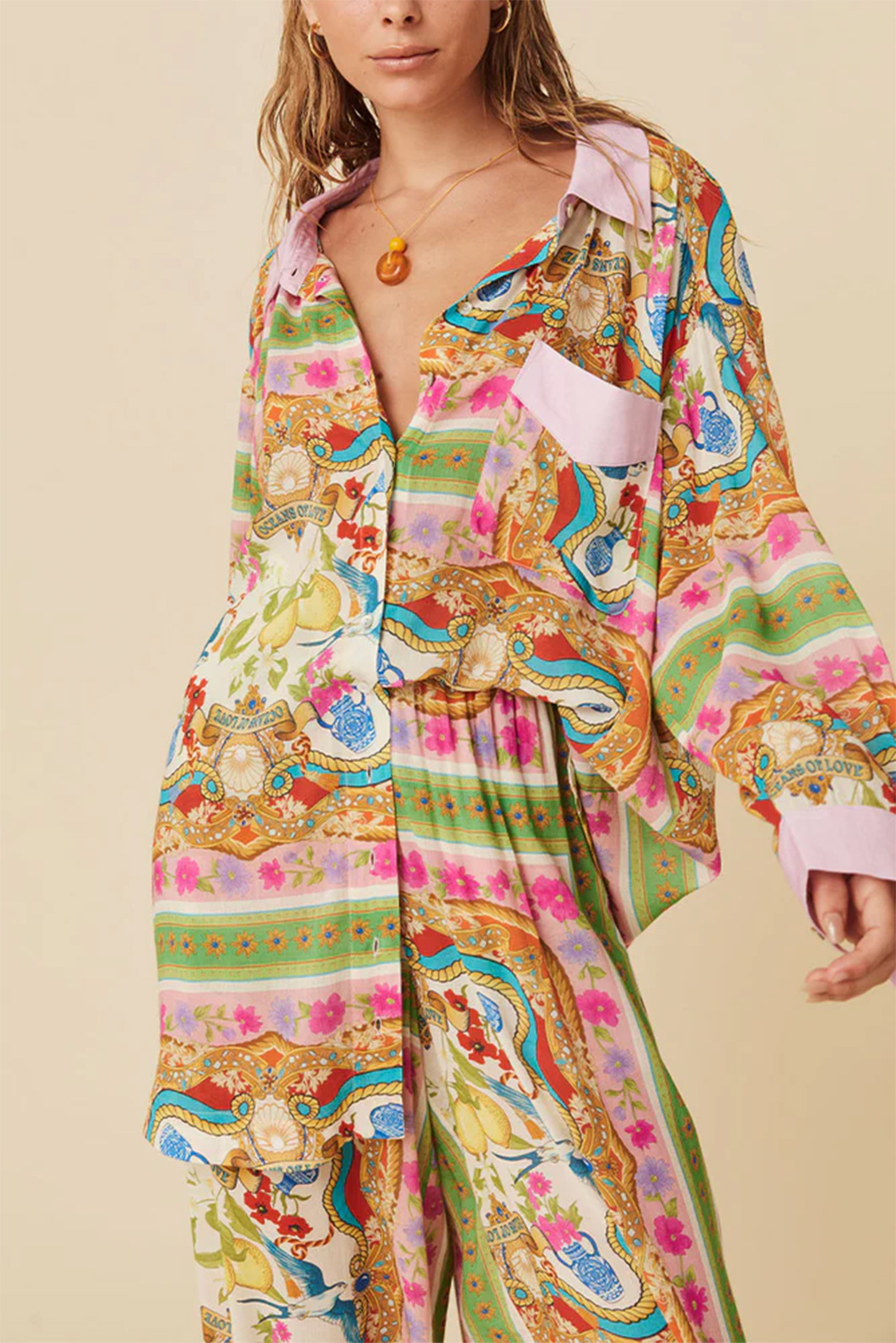 Multicolour Boho Floral Print Buttoned Long Sleeve Shirt Dress - Image 4