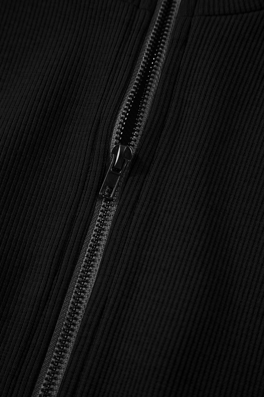 Black French Terry Zipped Collar Sleeveless Drawstring Waist Mini Dress - Image 8