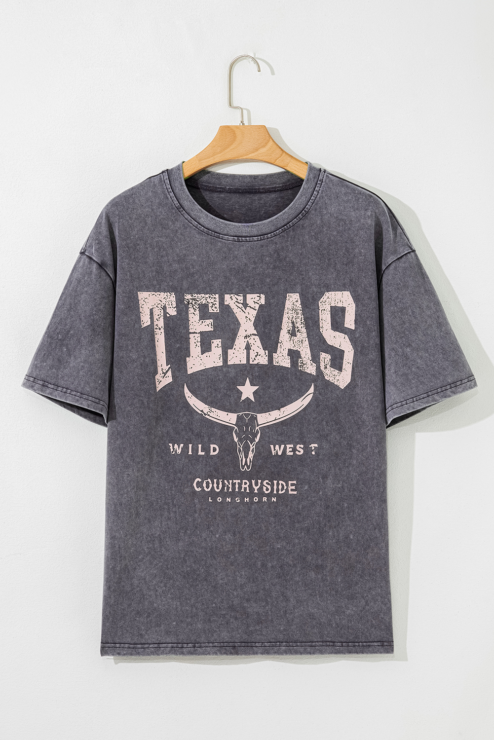 Medium Grey TEXAS Steer Head Graphic Mineral Wash Oversized T Shirt - Image 3