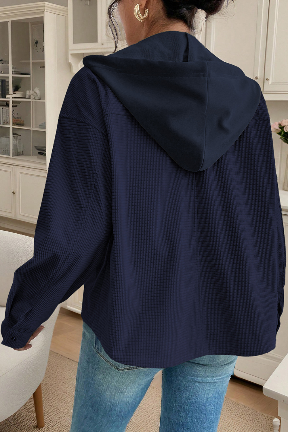 Sail Blue 2 in 1 Thermal Knit Textured Hooded Jacket - Image 2