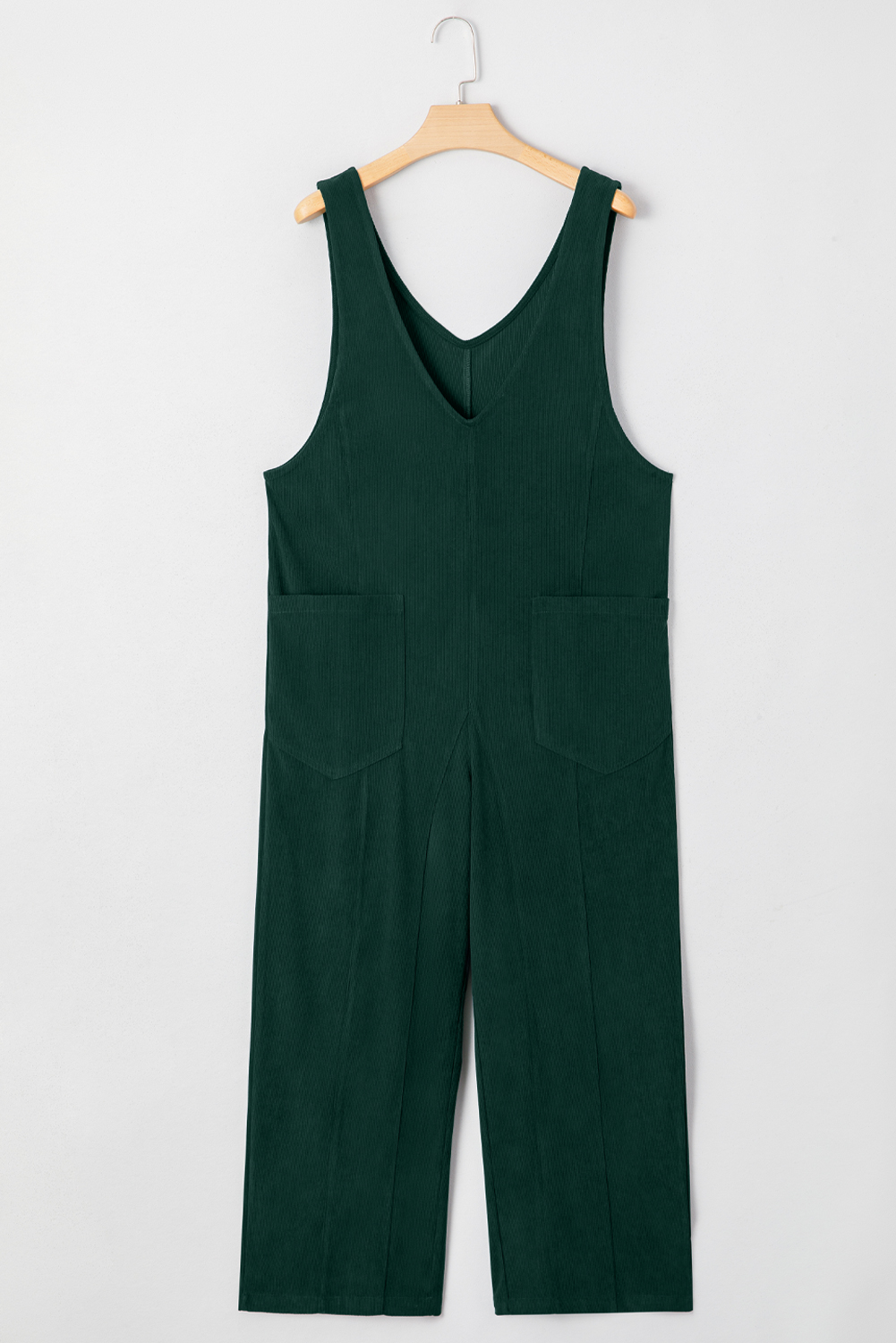 Evergreen Corduroy V Neck Patched Pocket Sleeveless Jumpsuit - Image 5