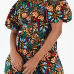 Multicolour Floral Puff Short Sleeve Shirt Mini Dress