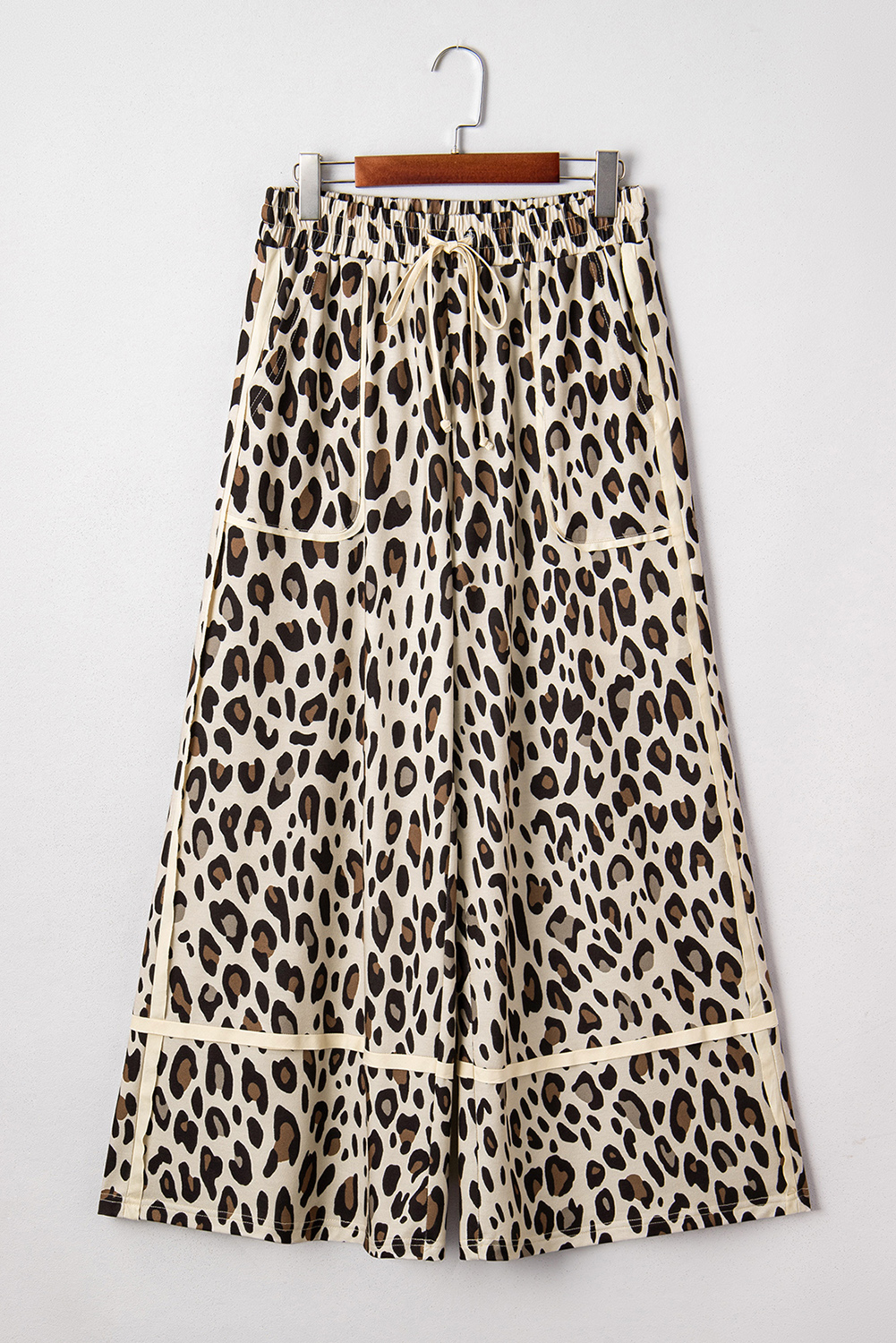 Khaki Leopard Wide Leg Cropped Pants - Image 4