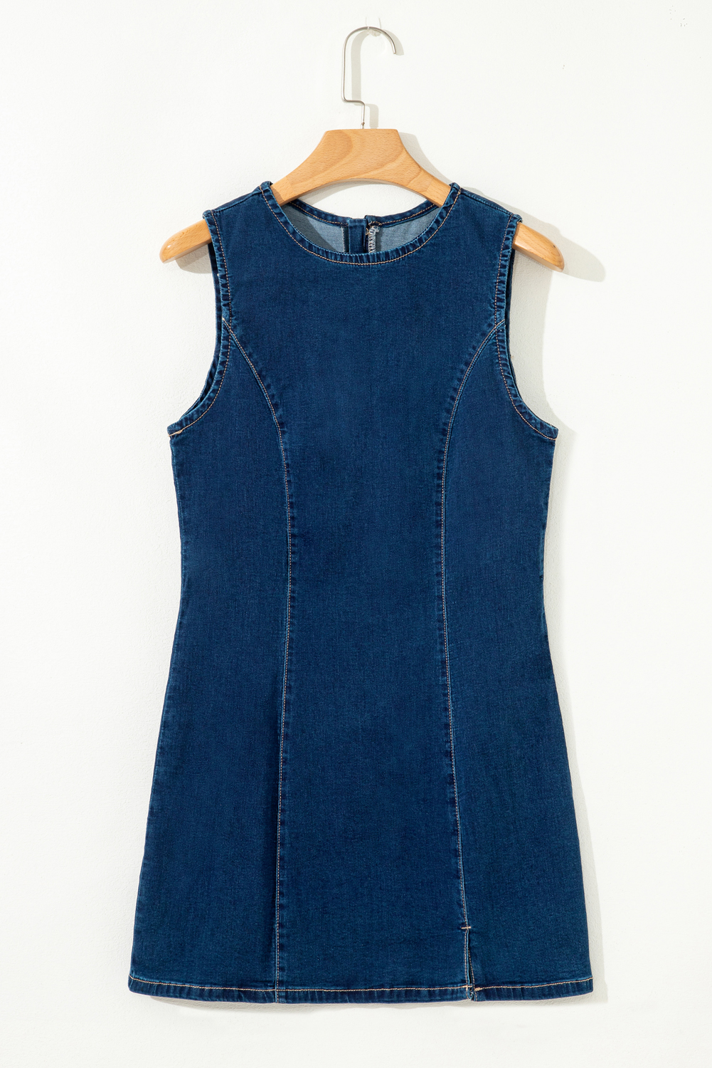 Dirty blue Sleeveless Zipped Bodycon Denim Short Dress - Image 6