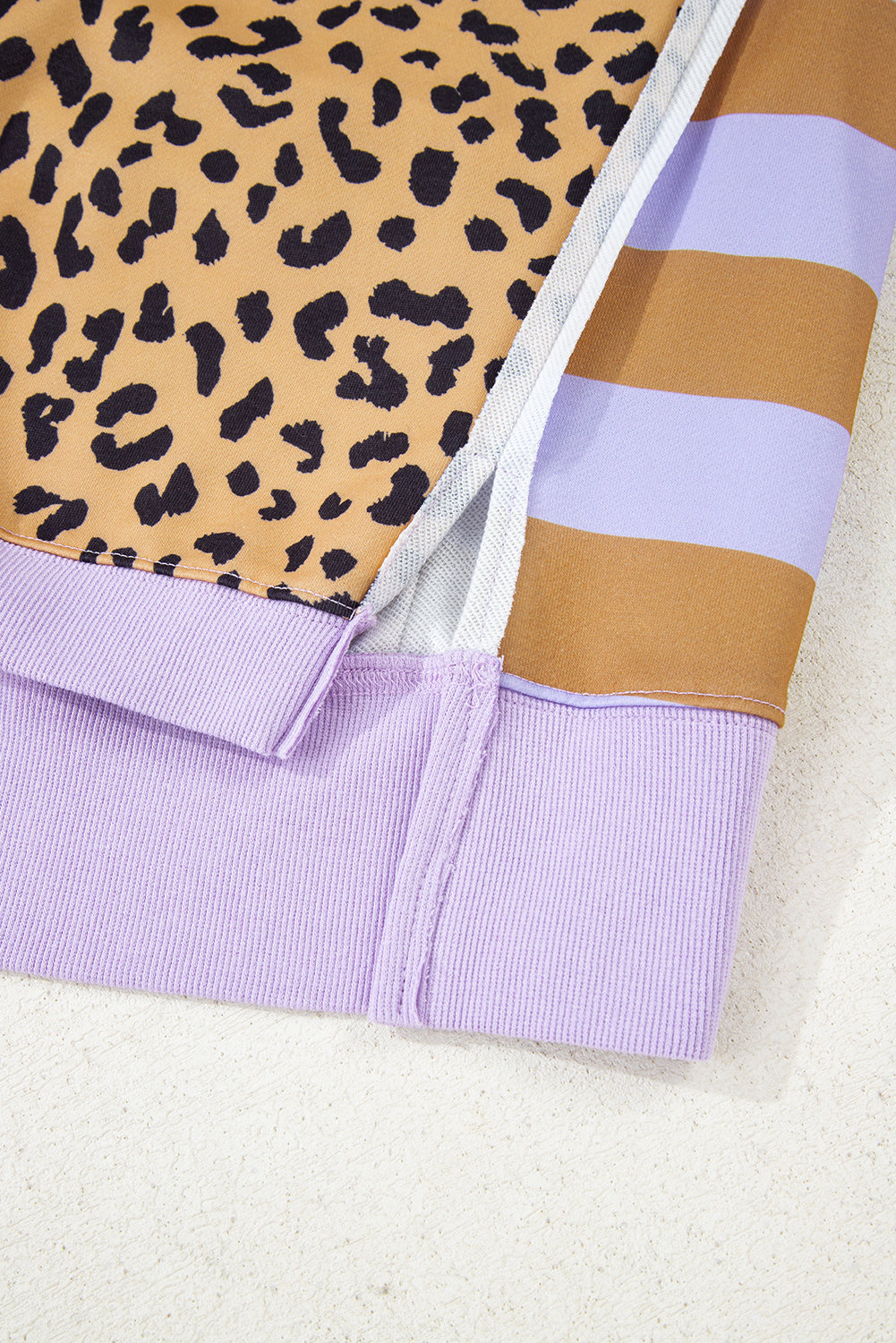 Purple Leopard Striped Patchwork Plus Size Loose Sweatshirt - Image 8