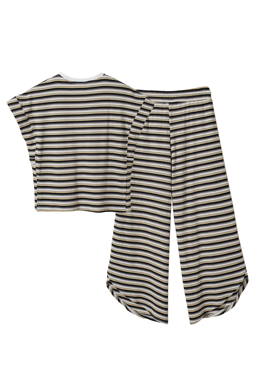 Black Stripe Rainbow Tee Tasseled String Wide Leg Pants Set - Image 4